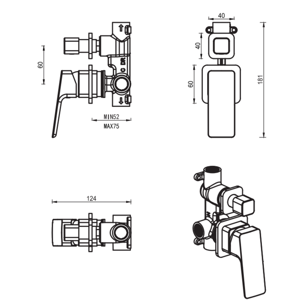 Tiago Mixer Diverter - 2P - TRIM KIT