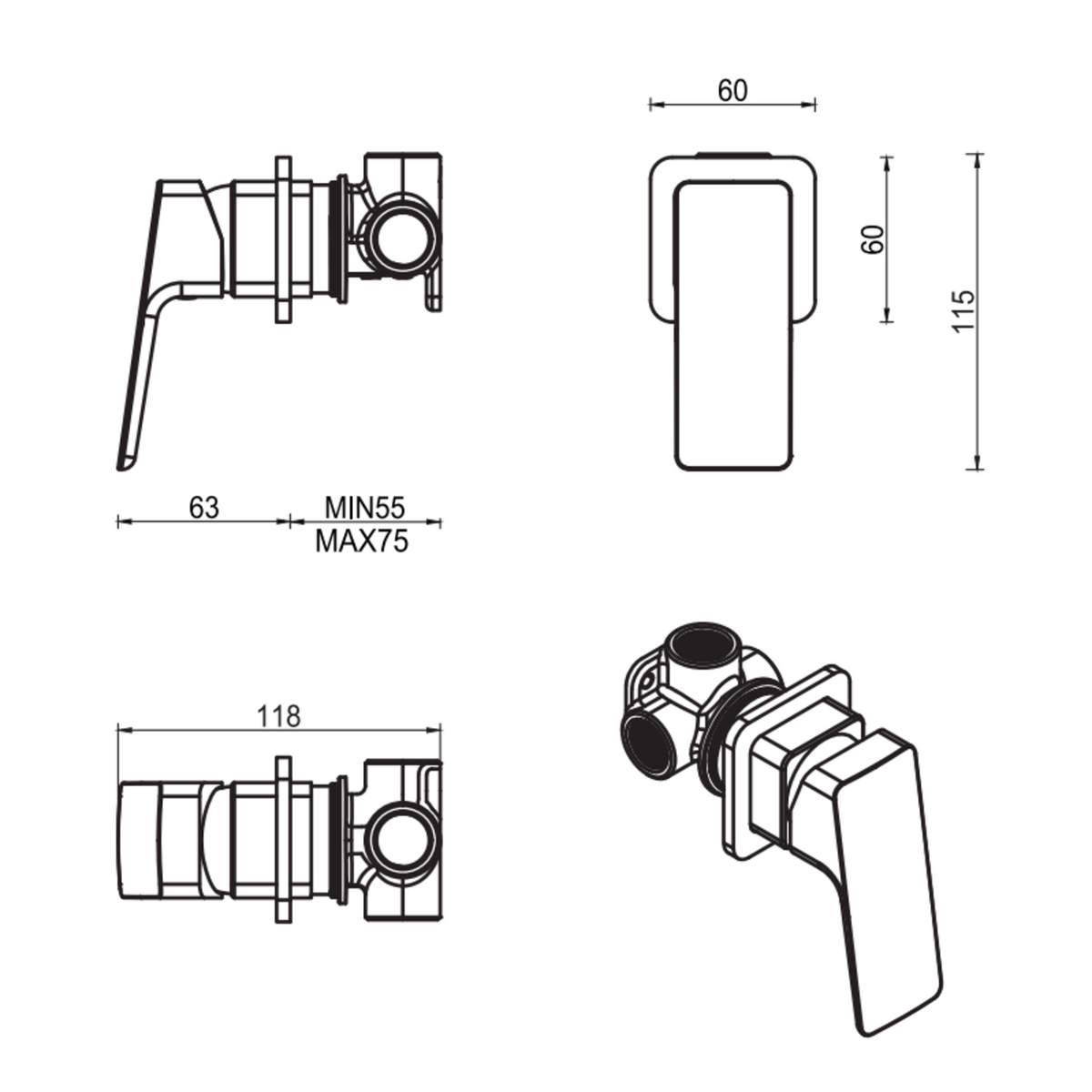 iago Shower Mixer – Small Plate – TRIM KIT ONLY