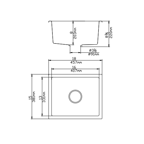 POS Quartz Undermount Kitchen Single Sink 381x457x220 (Matte Black)