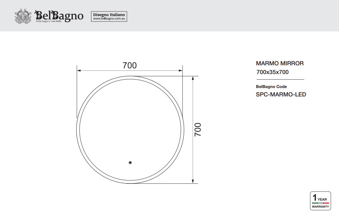 MARMO LED Round Solid Surface Frame Mirror 700x700mm