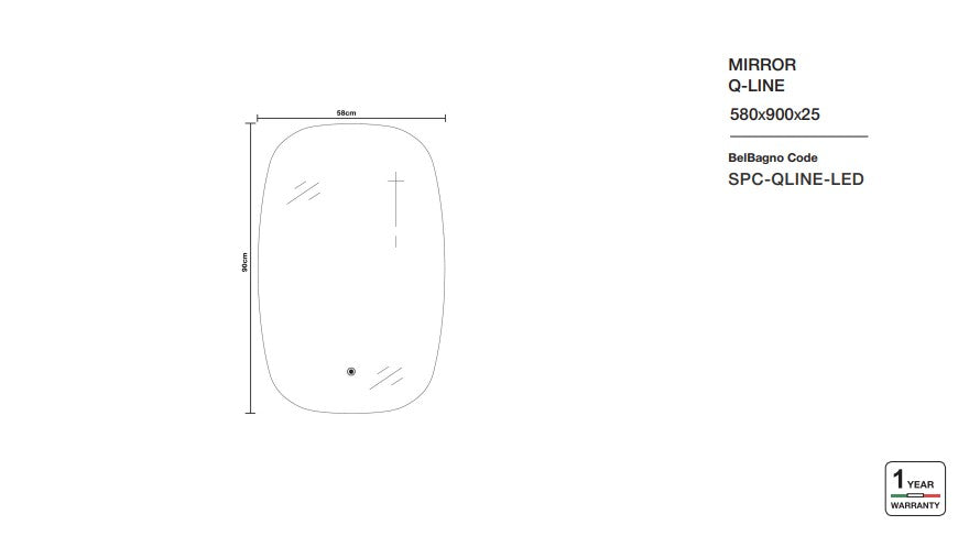BELBAGNO Q-Line LED Frameless Mirror 580x900mm