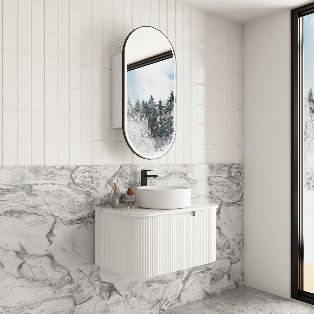 SAVIO Wall Hung Curve Vanity Matte White (All Sizes)