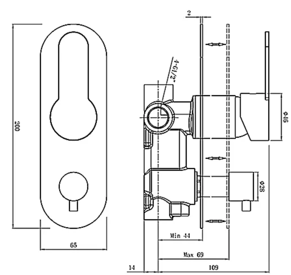 VOGH Shower/Wall Mixer with Diverter Chrome