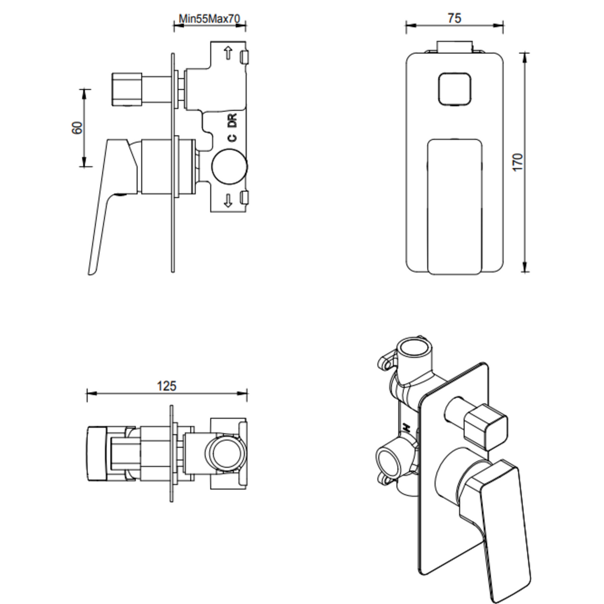 Tiago Mixer Diverter - 1P - TRIM KIT