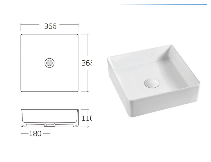 Aulic MACLEOD White Ceramic Basin (Square: 360x360x120)
