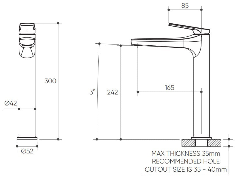 Sereia Tall Basin Mixer Lead Free drawing
