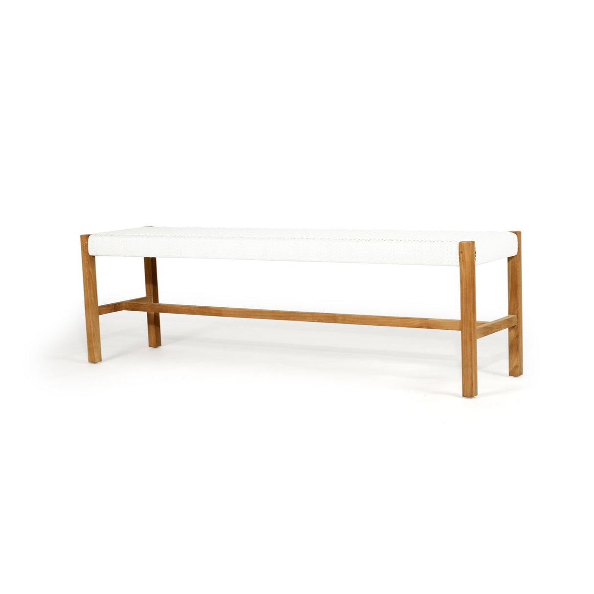 Sienna Woven Teak Bench Seat - White - Close Weave 1.52m