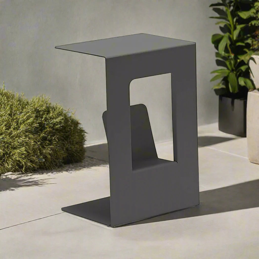 Sofia Outdoor Aluminium Magazine Side Table 40 cm in Charcoal/ Light Grey/Taupe/White