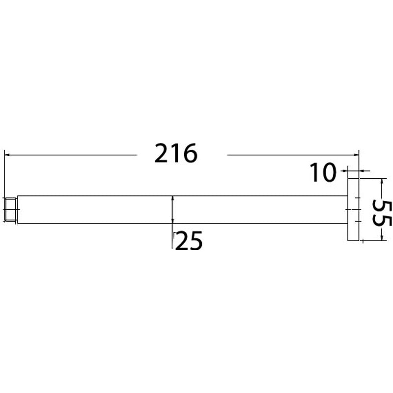 Square Shower Arm Vertical 210mm Drawing