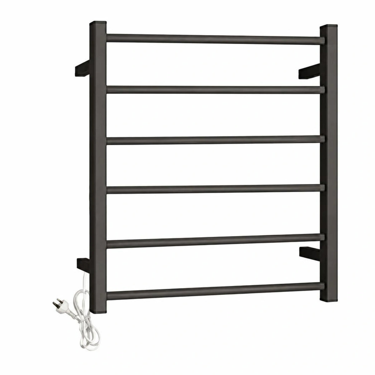 UNIVERSAL Square Electric Heated Towel Rack 6 Bars Inlet - Black