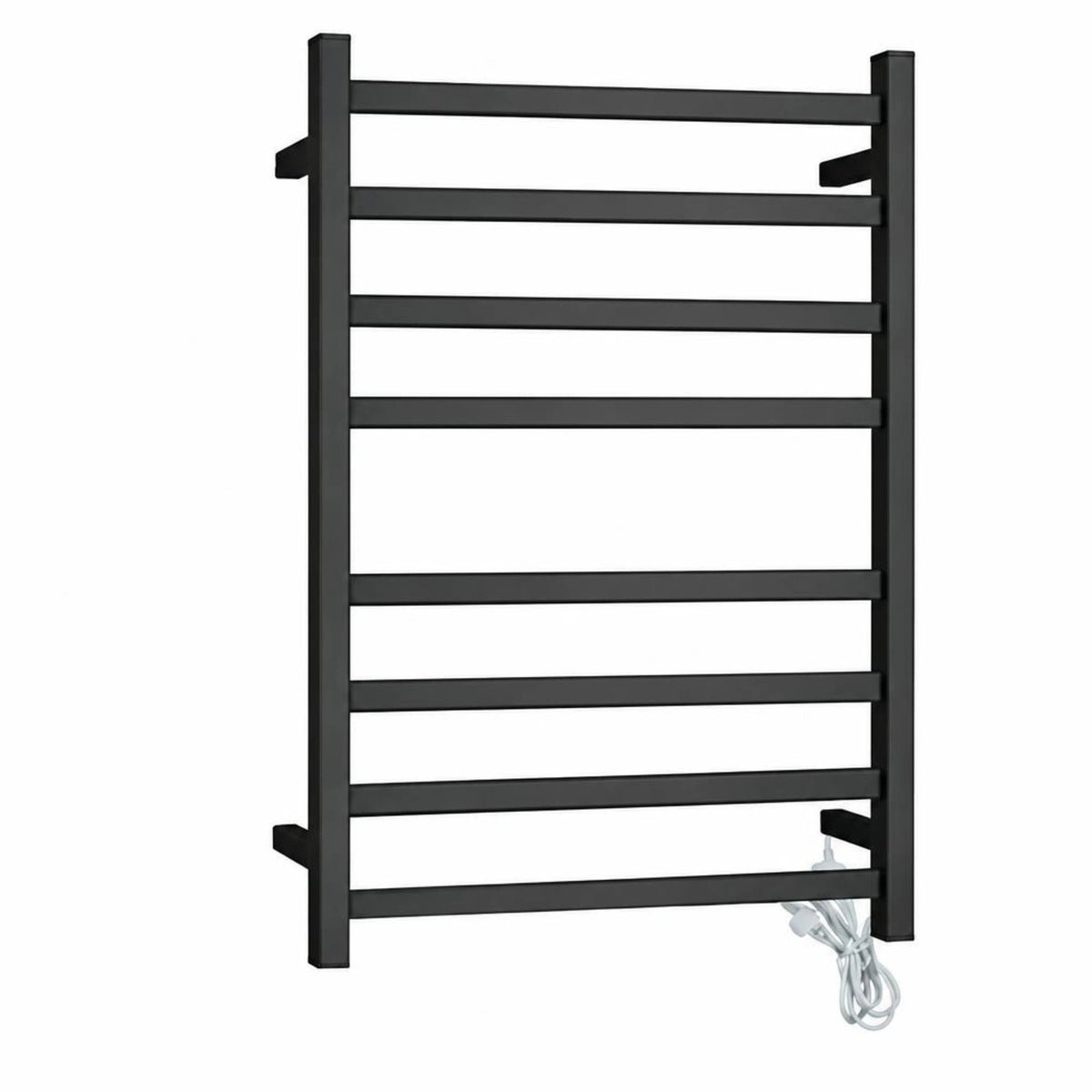 UNIVERSAL Square Stainless Steel Electric Heated Towel Rack 8 Bars Right Inlet Black