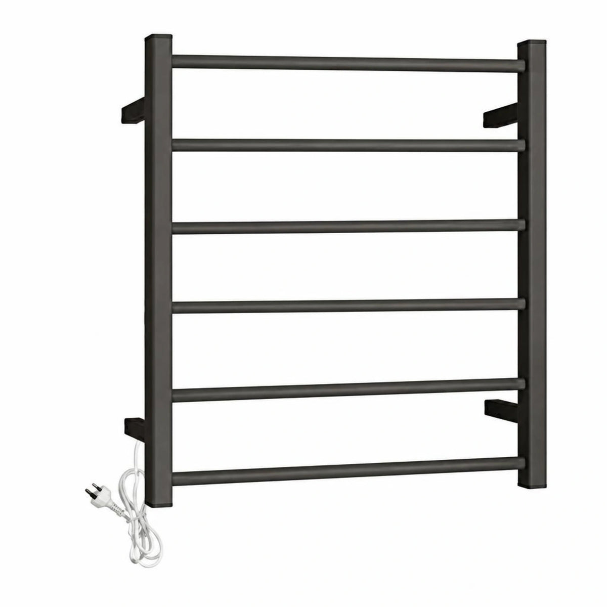 UNIVERSAL Square Electric Heated Towel Rack 6 Bars Inlet - Brushed Gun Metal