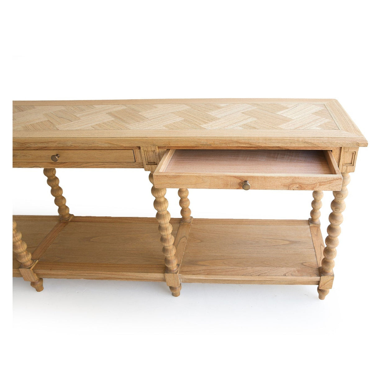 Strathmore Bobbin Console Whitley Cedar Table – 3 Drawer – Herringbone Top - 2.2m