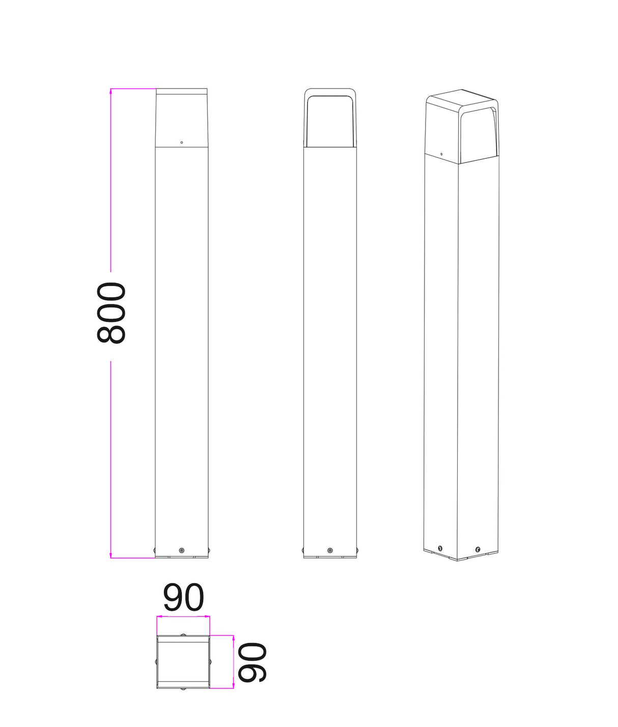 TOREN: LED Tri-CCT Surface Mounted Dark Grey Bollard Light IP65