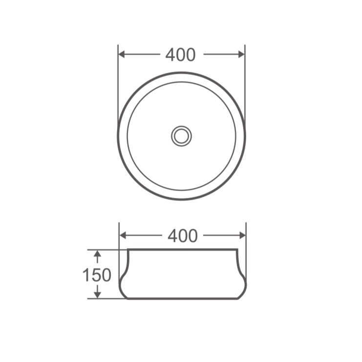 Trier 32 Counter-Top Round Basin - White with Gunmetal Finishing (Round: 400x400x150)