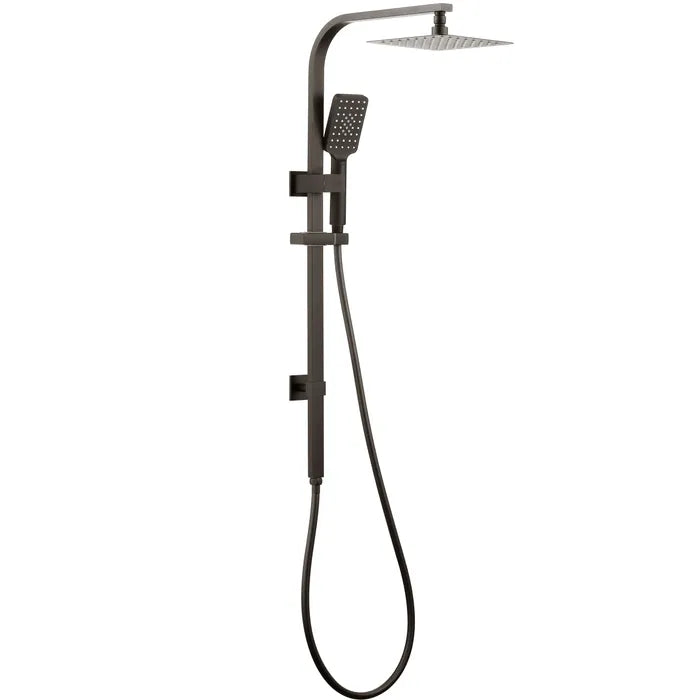 TARAN Twin Shower On Rail Top Inlet Square (250mm) - Brushed Gun Metal