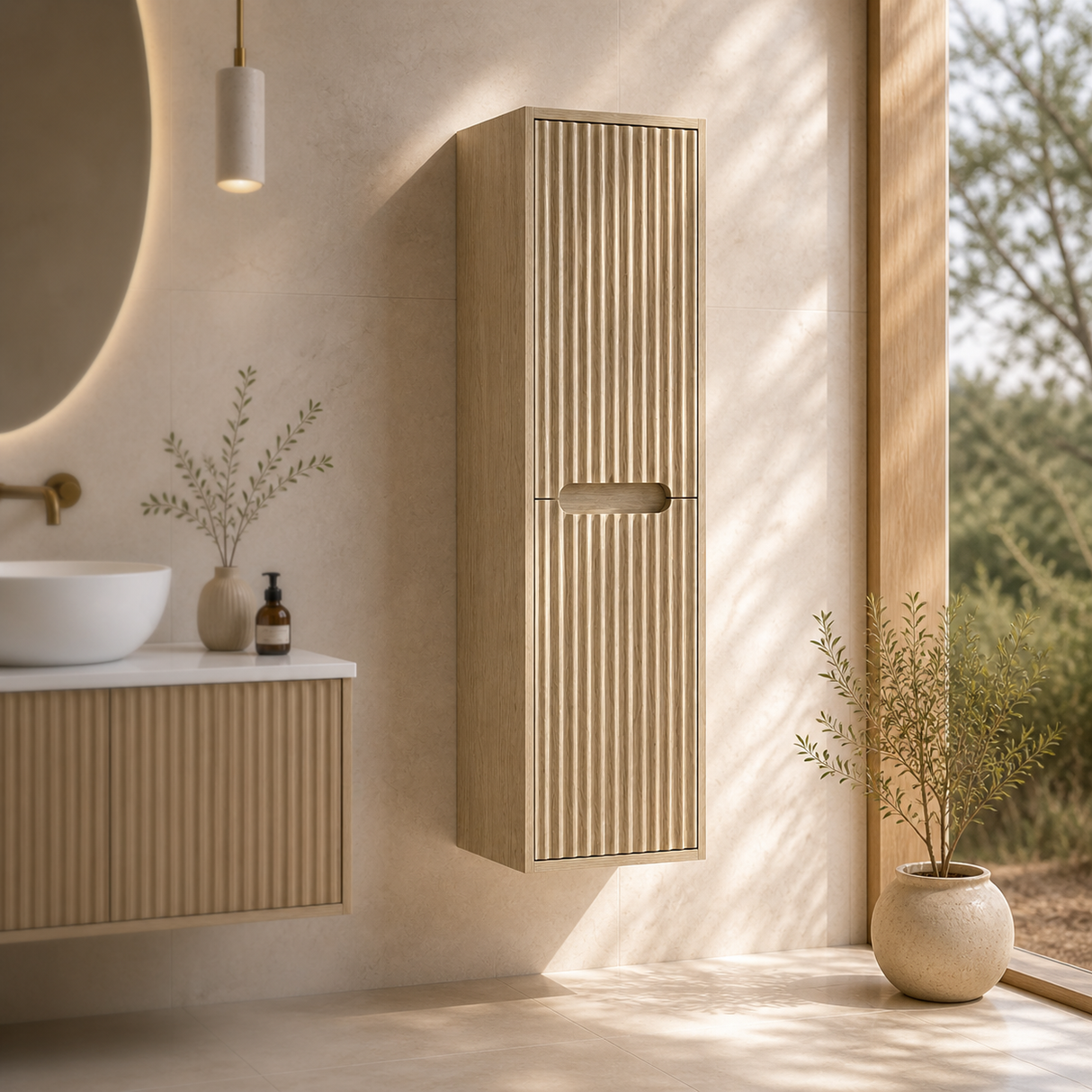 Fluted Rhea Tall Boy Natural Oak
