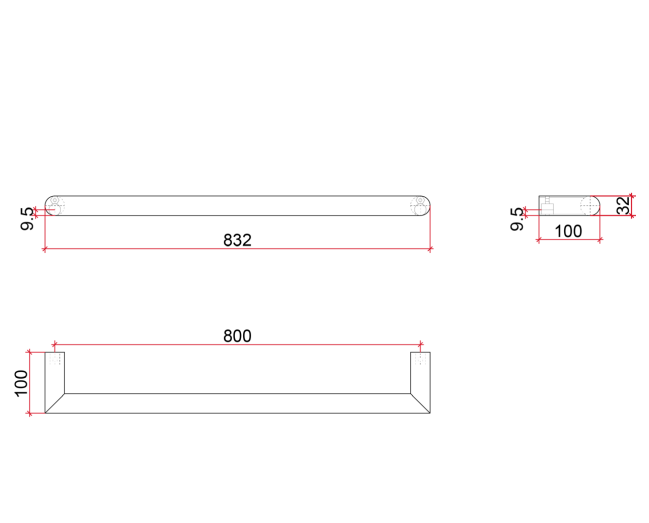 Thermorail Round Single Rail -832x32x100mm- 23Watts