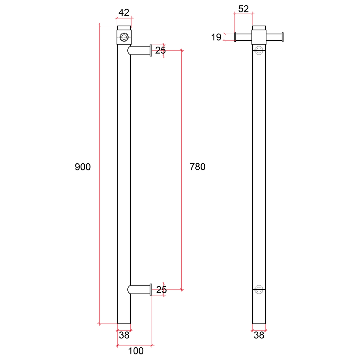 Thermorail Straight/Round 12Volt Vertical Bar 900x142x100mm 28Watts