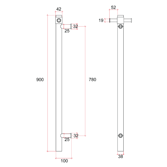 Thermorail Straight/Round 240Volt Vertical Bar 900x142x100mm 20Watts