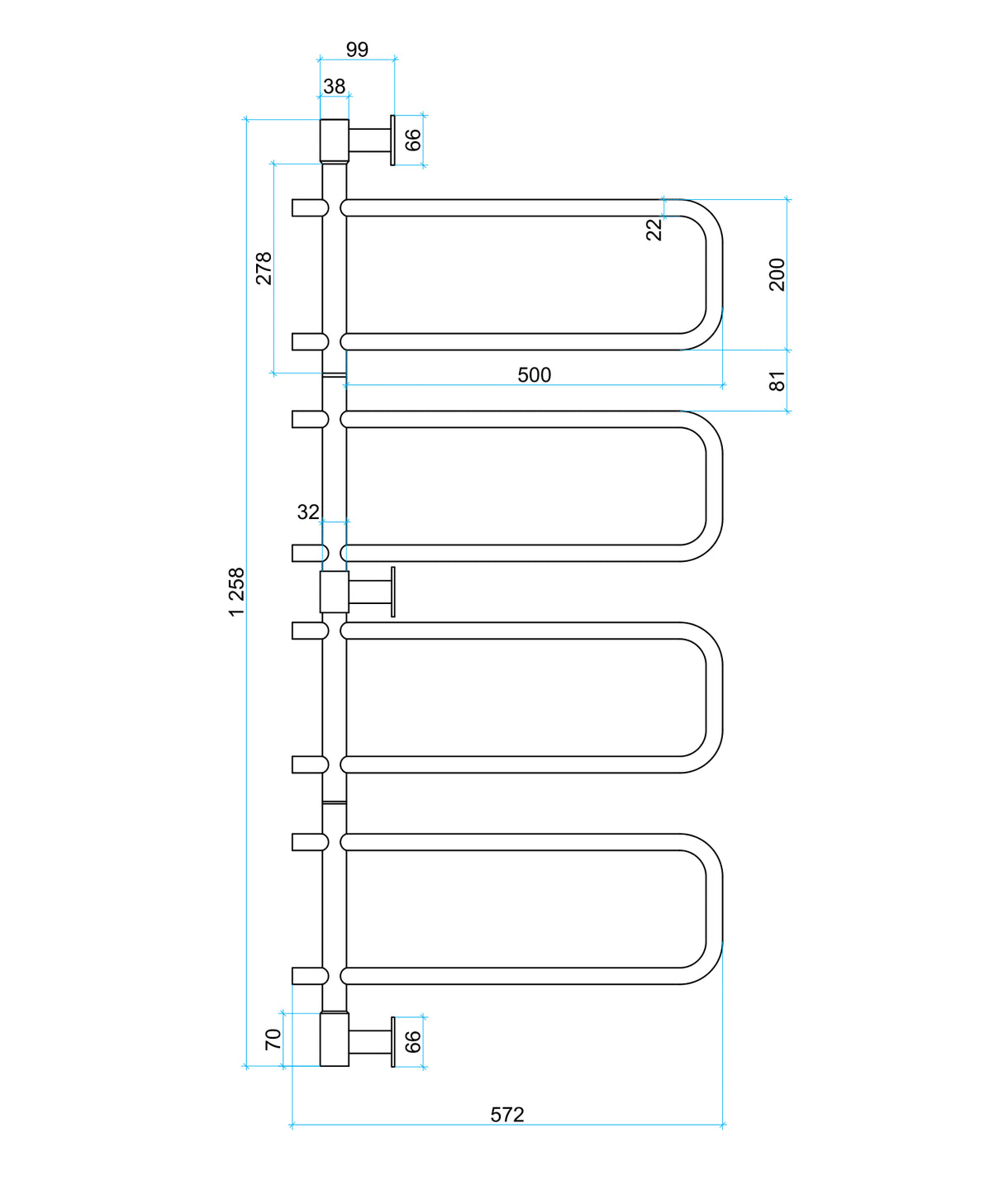 Thermorail Swivel, Straight/Round 570x1260x99mm 88Watts