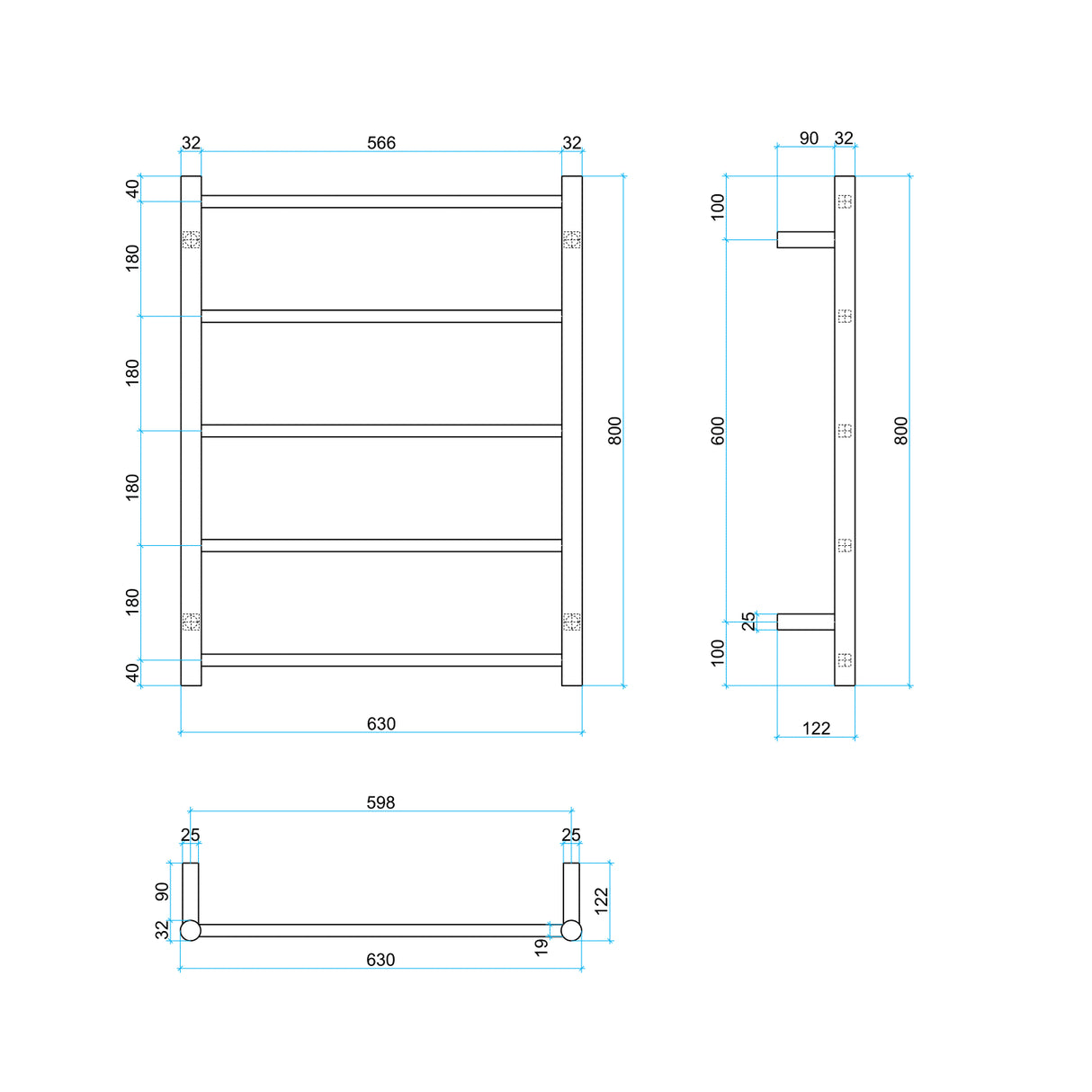 Thermorail Unheated Straight/Round Ladder 630x800x122mm 5 Bars