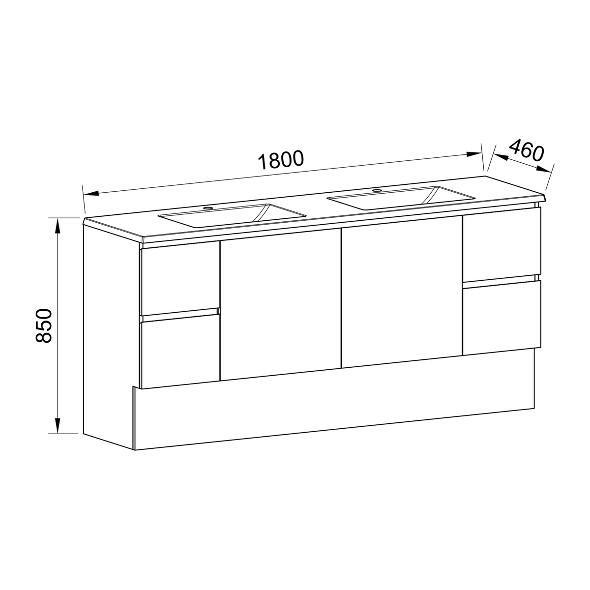 Timberline Carlo Floor Standing Vanity 1800mm Double Bowl