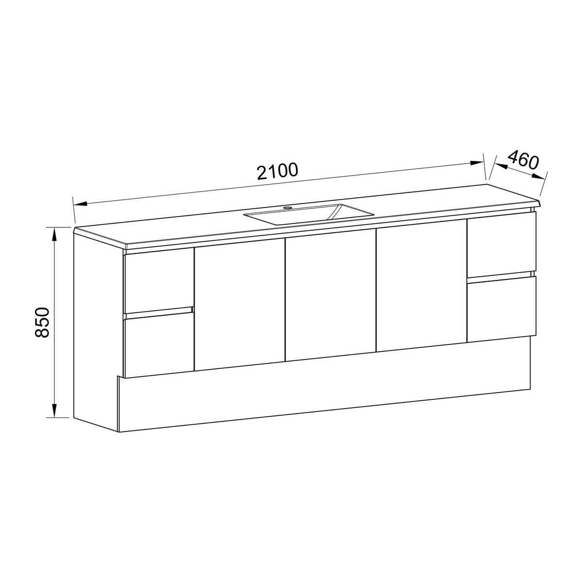 Timberline Carlo Floor Standing Vanity 2100mm Centre Bowl