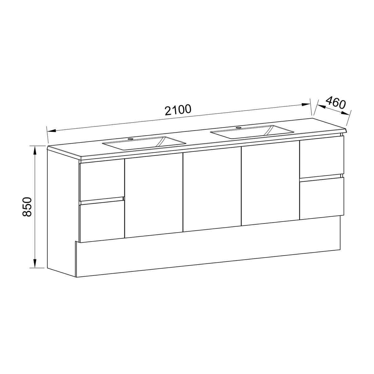 Timberline Carlo Floor Standing Vanity 2100mm Double Bowl