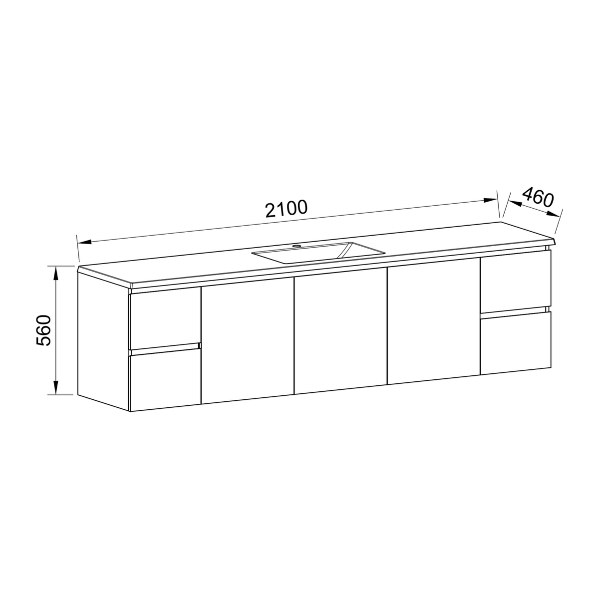Timberline Carlo Wall Hung Vanity 2100mm Centre Bowl