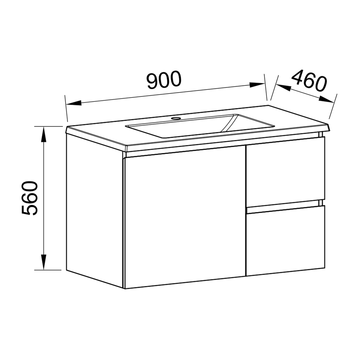 Timberline Carlo Wall Hung Vanity 900mm