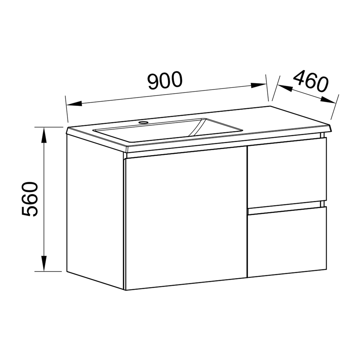 Timberline Carlo Wall Hung Vanity 900mm Offset Bowl