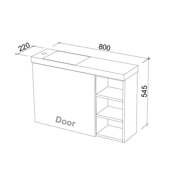 Timberline EADIE Space Saving Single Bowl Wall Hung Vanity (800mm) Drawing