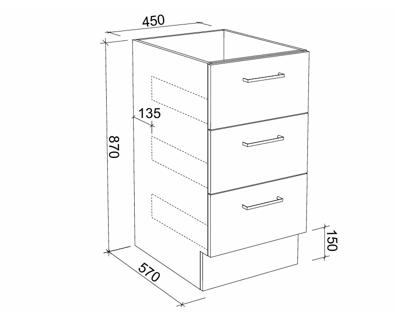 Timberline Modular Laundry 450mm Base Cabinet - 3 Drawers