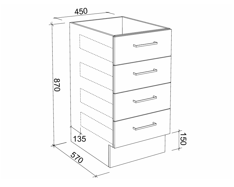 Timberline Modular Laundry 450mm Base Cabinet - 4 Drawers