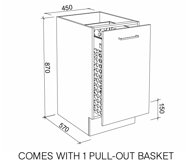 Timberline_Single_Pull_Out_Basket_450mm_Drawing