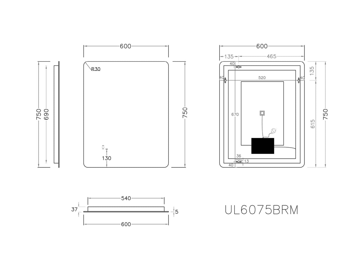 POS LED Rectangular Backlit Frameless Mirror 750/900