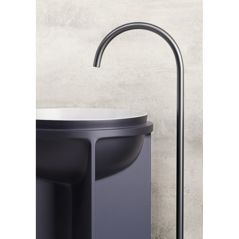 UNO Solid Surface White Free Standing Basin with Cool Grey Satin Pedestal