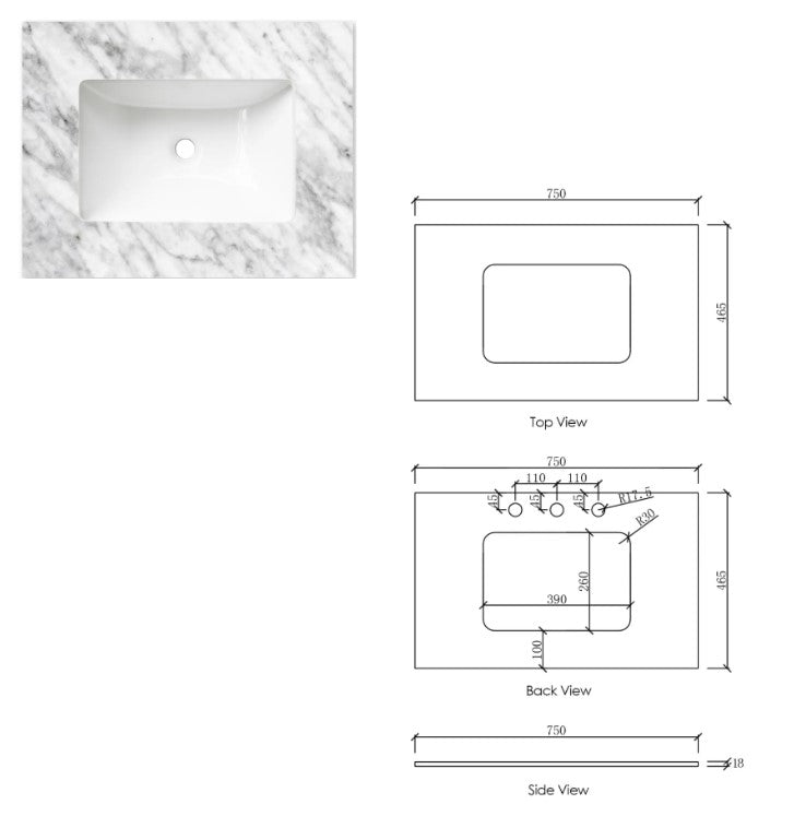 BYRON Wall Hung Vanity 750mm Natural Oak