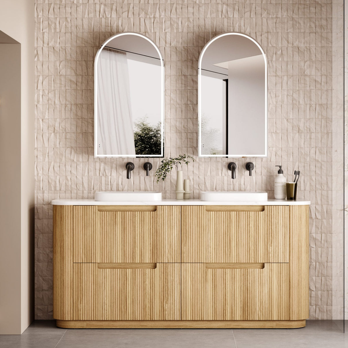 VARCELLI Floor Standing Curve Vanity Harvest Oak (All Sizes)