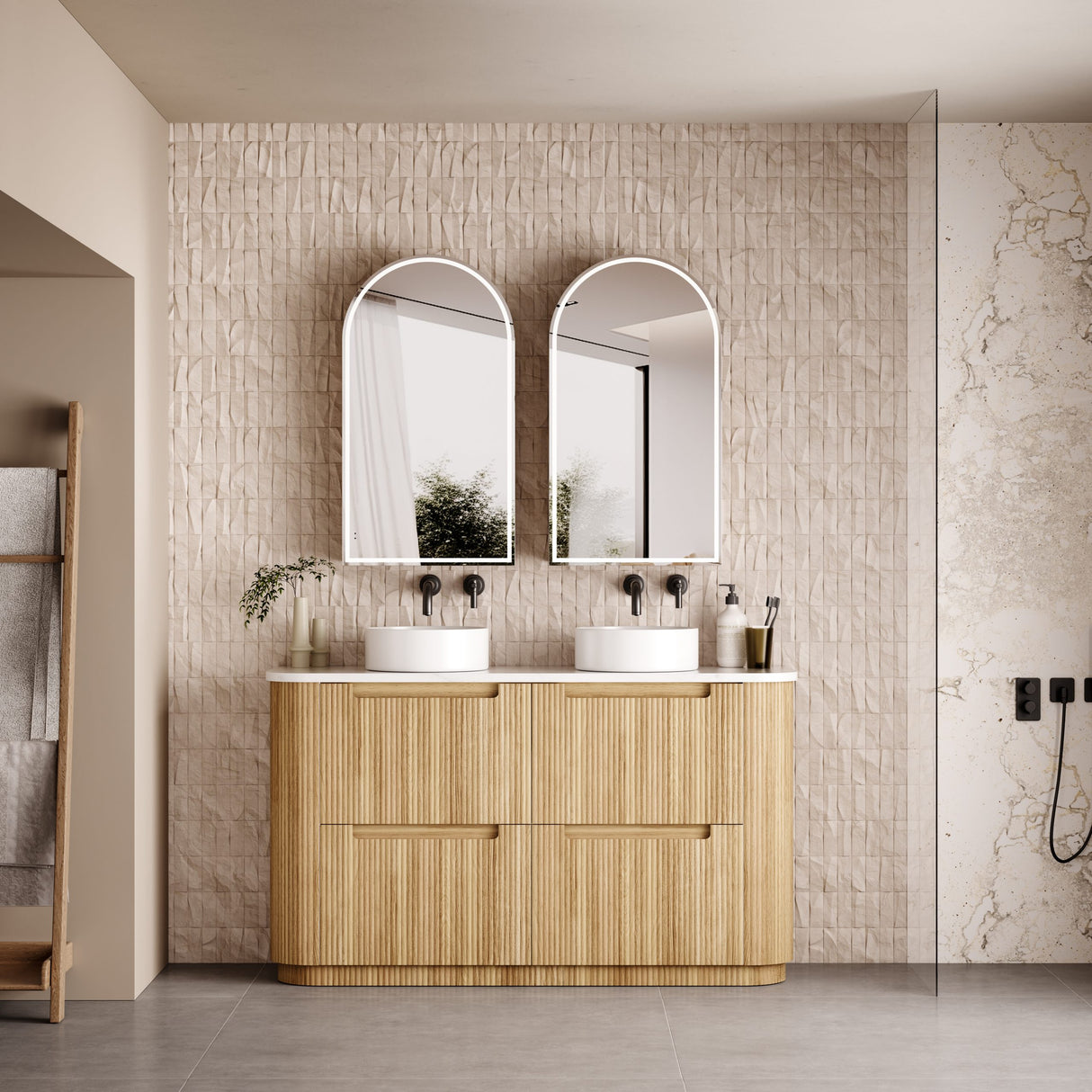 VARCELLI Floor Standing Curve Vanity Harvest Oak (All Sizes)