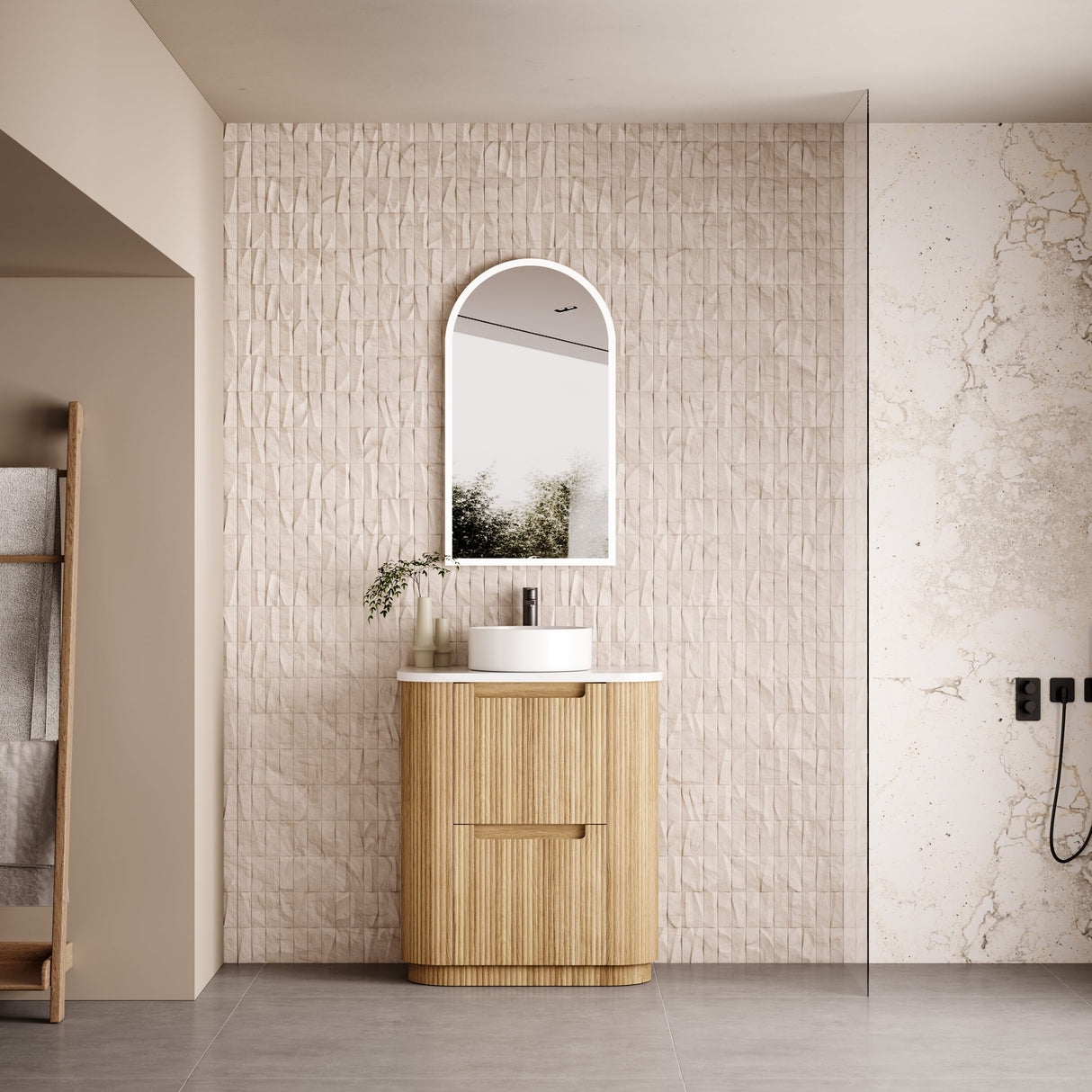 VARCELLI Floor Standing Curve Vanity Harvest Oak (All Sizes)