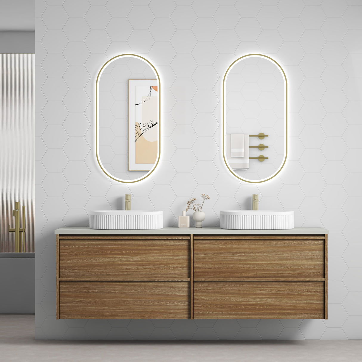 VENETTA Framed Wall Hung Vanity Harvest Oak
