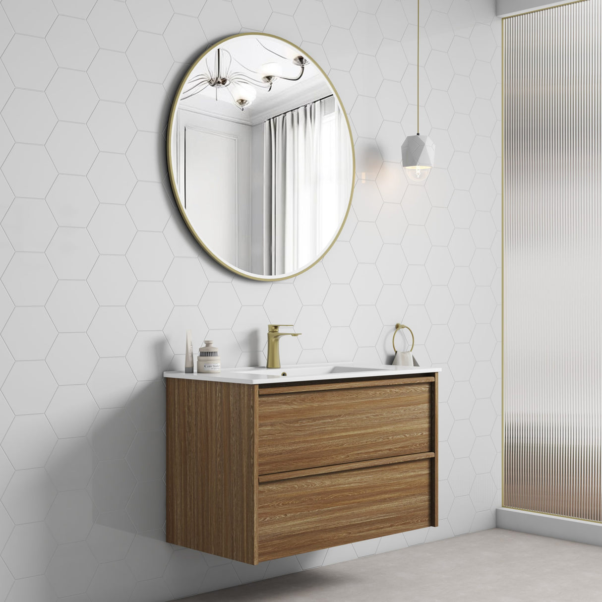 VENETTA Framed Wall Hung Vanity Harvest Oak