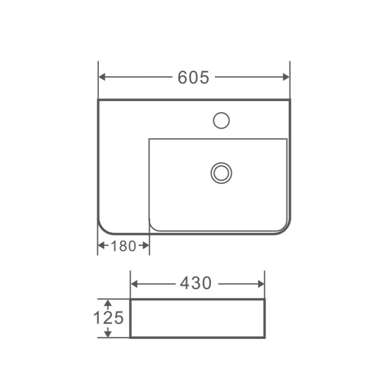 Vento 60ML Wall Hung Basin White (Rectangle: 605x430x120mm)