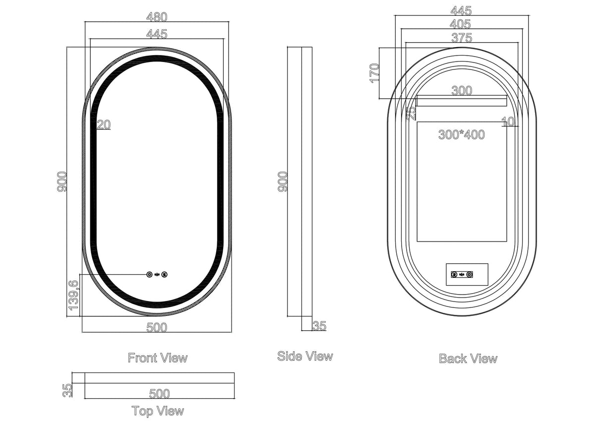 VENUS LED Oval Mirror (500×900mm)