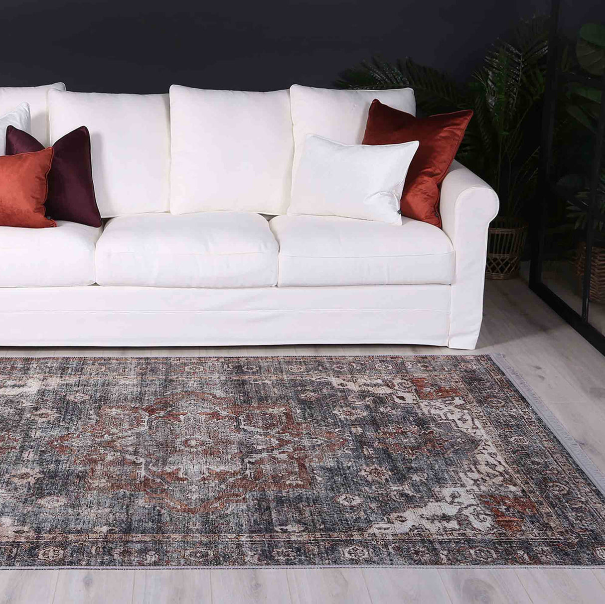 Distressed Vintage Cezanne Rabbit Gray Inca Gold Area Rug - VITAL 2244-04 (with fringe)