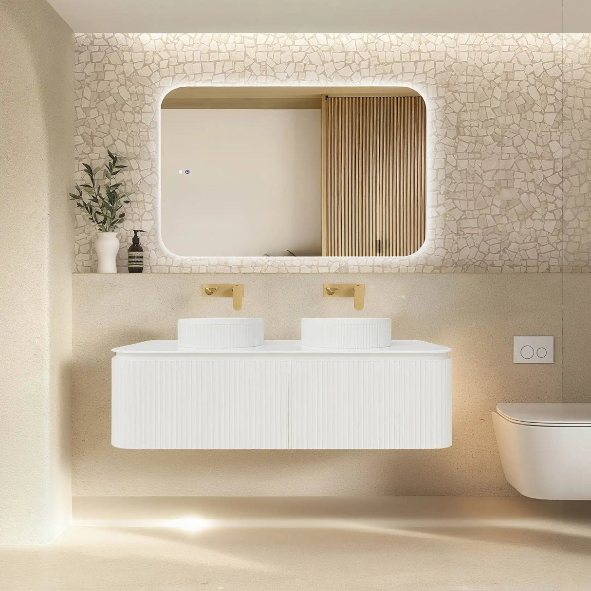 VITO NOOSA Fluted Curved Wall Hung Vanity Matte White (All Sizes)
