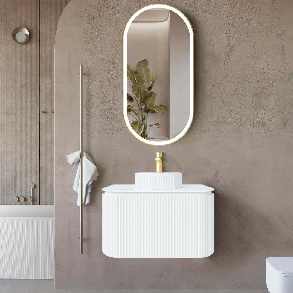 VITO NOOSA Fluted Curved Wall Hung Vanity Matte White (All Sizes)