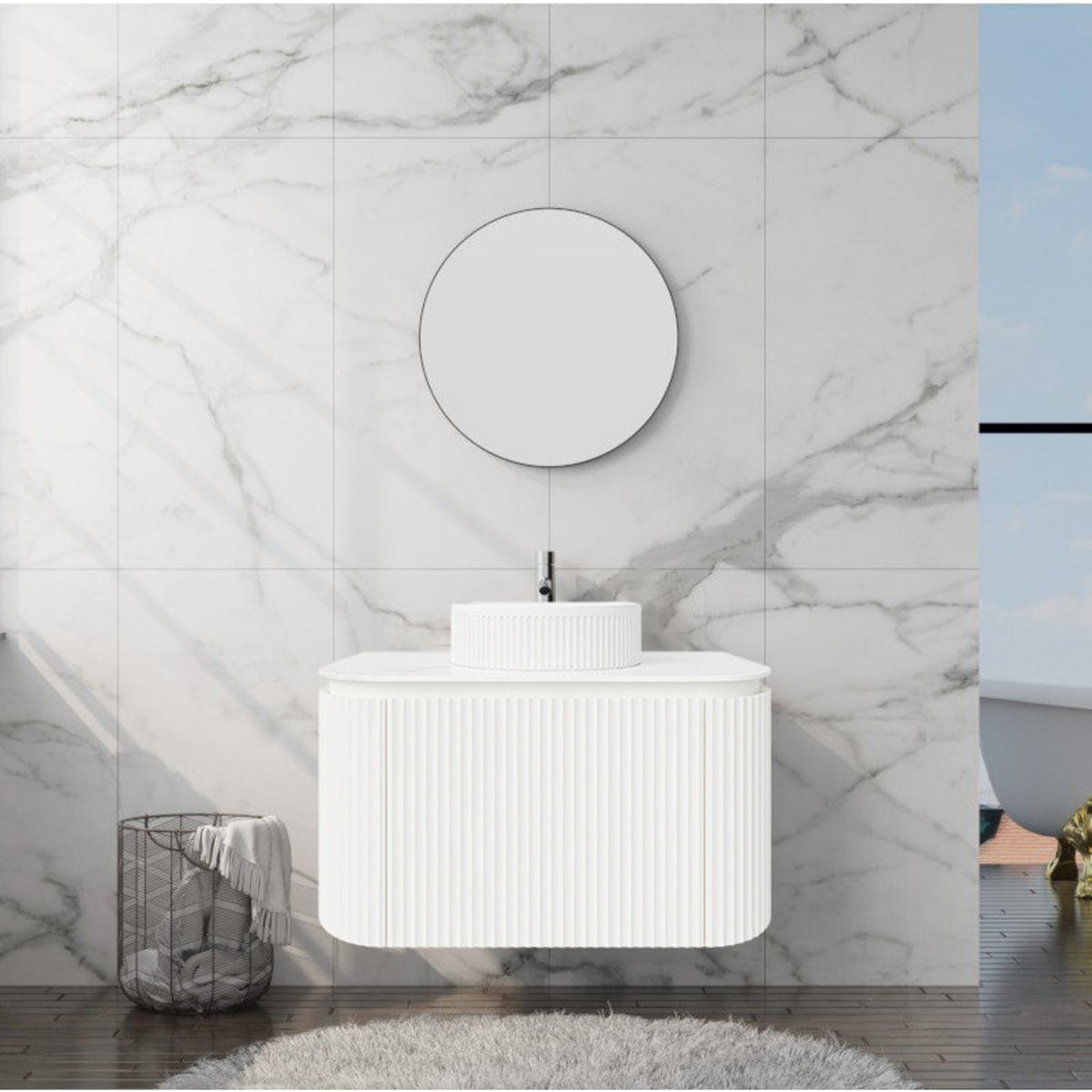 VITO NOOSA Fluted Curved Wall Hung Vanity Matte White (All Sizes)